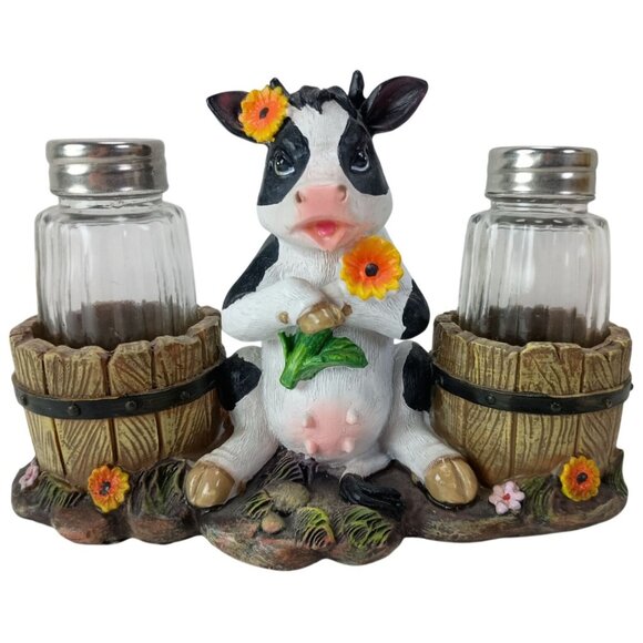 DWK Bossie Spice The Cow Salt & Pepper Shakers Holder - Picture 1 of 7